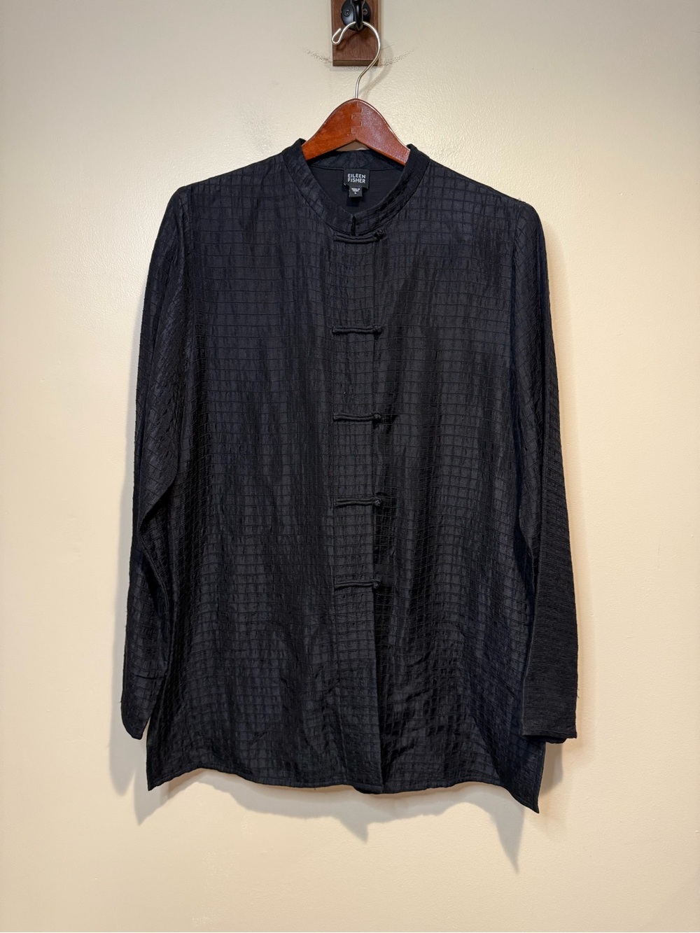 Eileen Fisher Black Textured Mandarin Collar Jacket